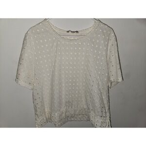 Banana Republic Womens Shirt XL Ivory Eyelet Lace Short Sleeve Cropped